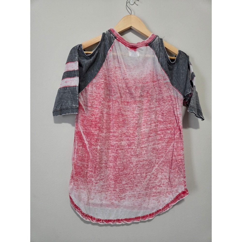 Pressbox Georgia Bulldogs Women Red Burnout Cold Shoulder Raglan T-Shirt Medium - Picture 2 of 5